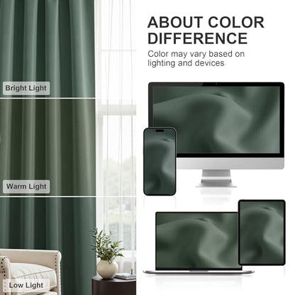PONY DANCE Blackout Curtains for Bedroom 96 inches Long 2 Panels Set, Thermal Insulated Rod Pocket Black Out Window Drapes, Noise Reducing Window Treatment for Living Room(W52 x L96 inch, Sage Green)