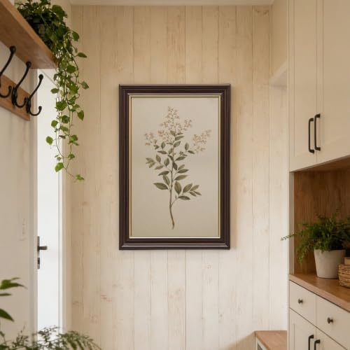 Wood Grain Gold Framed Botanical Wall Art with Pink Blossoms - 24x36