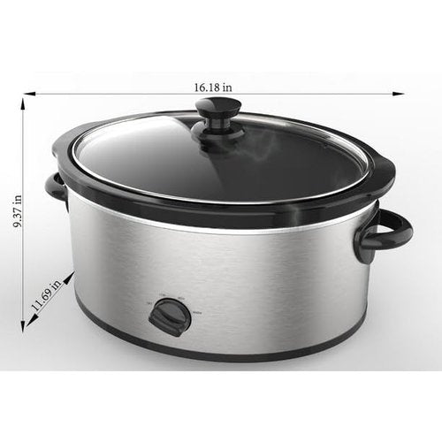 6 Quart Oval Slow Cooker, Stainless Steel Finish, Glass Lid, Model # MS54100112168S, Perfect For Slow-Cooking Meats, Three Temperature Settings - Low, High, And Warm