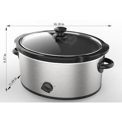 6 Quart Oval Slow Cooker, Stainless Steel Finish, Glass Lid, Model # MS54100112168S, Perfect For Slow-Cooking Meats, Three Temperature Settings - Low, High, And Warm