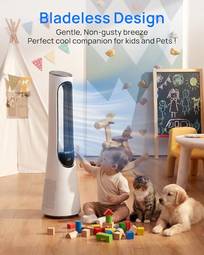 38 Inch Bladeless Tower Fan with 20 Speeds & 4 Modes, 120° Oscillation, Remote & Ambient Light