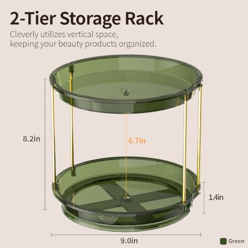 2-Tier Rotating Perfume Organizer Stand Green, Space-Saving Vanity Storage