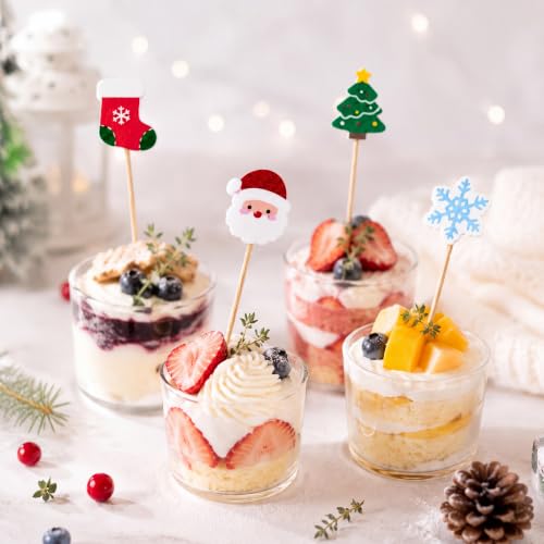 Christmas Santa Cocktail Picks Set - 200 Bamboo Toothpicks with Santa Design