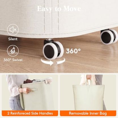 Large Laundry Basket with Wheels and Lid - 85L Capacity, White, Lifewit
