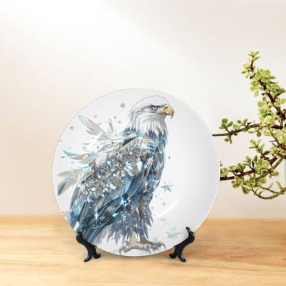6in (15cm) Metallic Bald Eagle Decorative Plate with Stand - Futuristic Wall & Table Art
