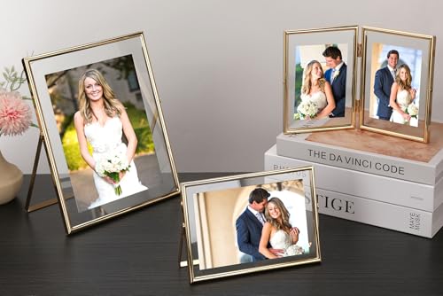 Gold 6x8 Inch Floating Photo Frame 2 Pack - Adjustable Tabletop & Wall Decor
