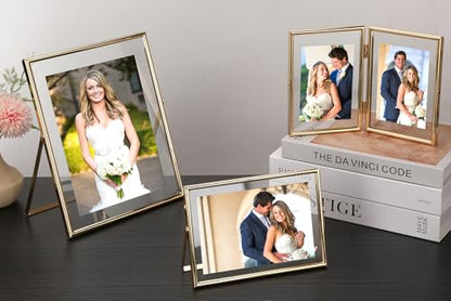 Gold 6x8 Inch Floating Photo Frame 2 Pack - Adjustable Tabletop & Wall Decor