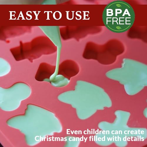 Mini Christmas Candy Molds 2PCS, Silicone 72 Cavity Chocolate & Gummy Set