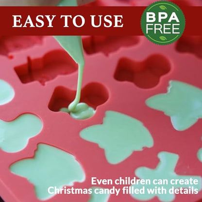 Mini Christmas Candy Molds 2PCS, Silicone 72 Cavity Chocolate & Gummy Set