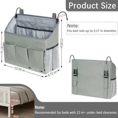 Gray Bedside Caddy Organizer for Dorm Hospital Bed Storage Bag - Full Coverage Support