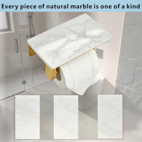 Gold Wall-Mounted Toilet Paper Holder with Marble Shelf - Modern Bathroom Accessory