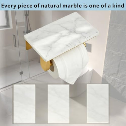 Gold Wall-Mounted Toilet Paper Holder with Marble Shelf - Modern Bathroom Accessory