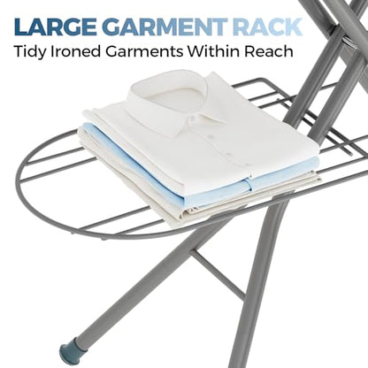 Full Size Ironing Board with Iron Rest & Garment Rack - Sea Blue 43x13 in