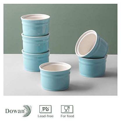 DOWAN Ramekins, Porcelain Ramekins 8 oz Oven Safe, Set of 6 Ramekins for Creme Brulee, Souffle Dishes Custard Cups Dessert Small Bowls for Pudding, Turquoise Ramekins for Baking