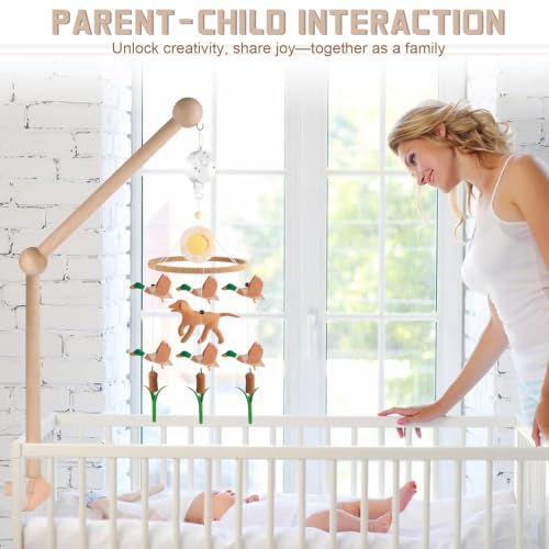 Baby Crib Mobile Arm with Rotating Music Box - Wooden Mobile Holder, 23 Inch, Nursery Decor - Variation of Holder