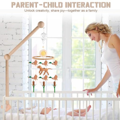 Baby Crib Mobile Arm with Rotating Music Box - Wooden Mobile Holder, 23 Inch, Nursery Decor - Variation of Holder