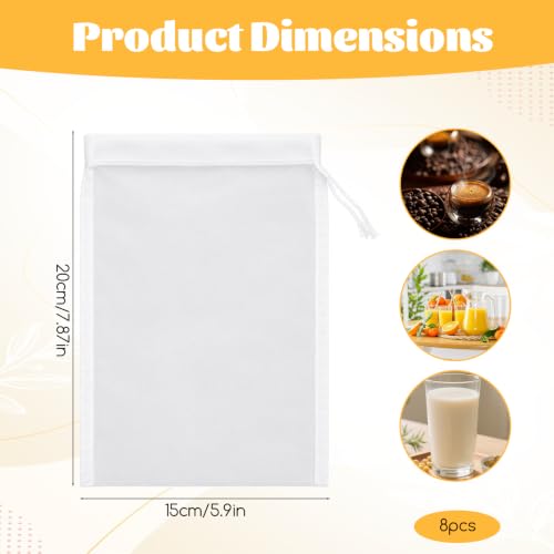 8Pcs White Nylon Straining Bags for Homebrew Beer Wine Cider Filter Mesh Set