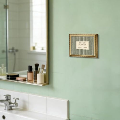 Funny Bathroom Wall Art - Text Me If You Run Out of Toilet Paper Framed Canvas - Green Striped Quote Decor, 8x10in - Bathroom Slogans / Framed