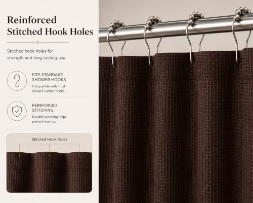 Brown Hotel Style Waffle Weave Shower Curtain - Textured Fabric, Water Resistant, 72x70 Inch, Machine Washable