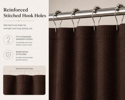 Brown Hotel Style Waffle Weave Shower Curtain - Textured Fabric, Water Resistant, 72x70 Inch, Machine Washable