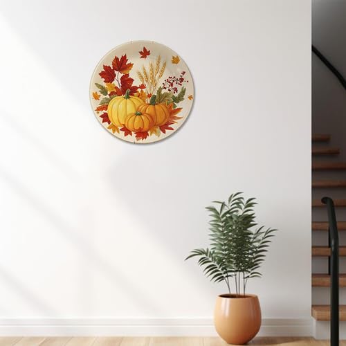 Fall Pumpkin Maple Decorative Plates Wall Hanging 10 Inch - Autumn Harvest Home Decor - Houseuse