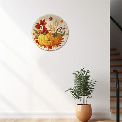 Fall Pumpkin Maple Decorative Plates Wall Hanging 10 Inch - Autumn Harvest Home Decor - Houseuse
