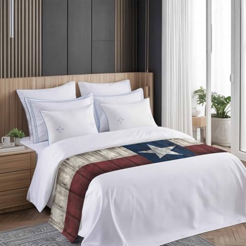 Twin Bed Runner with Western Texas Stars - Rustic Decorative Bed Scarf, 71x20in