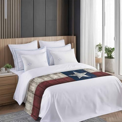Twin Bed Runner with Western Texas Stars - Rustic Decorative Bed Scarf, 71x20in
