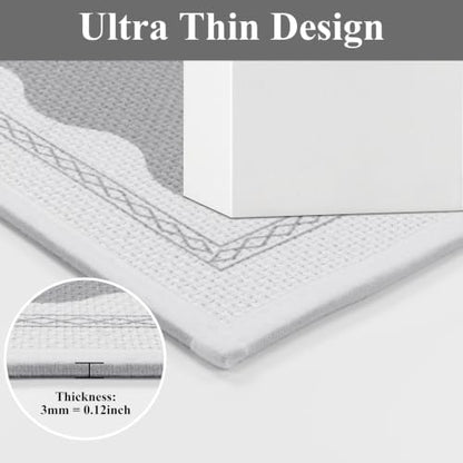 Bathroom Rug Set 3 Piece Non Slip Washable Light Grey