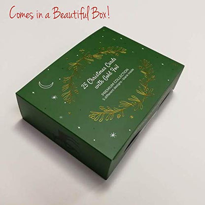 Christmas Greeting Cards Pack of 25 with Gold Foil - Happy Holidays Assorted Designs