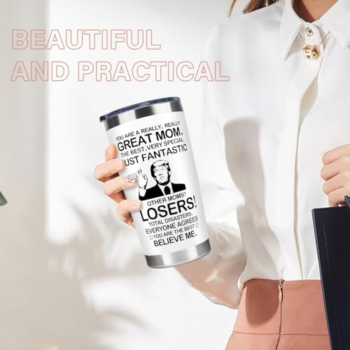 Great Mom 20 OZ Stainless Steel Tumbler Mug - White, Leakproof & Travel Friendly
