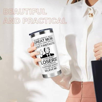 Great Mom 20 OZ Stainless Steel Tumbler Mug - White, Leakproof & Travel Friendly