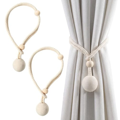 Adjustable Beige Curtain Tiebacks Rope Set for Window Decor, 2 Pack