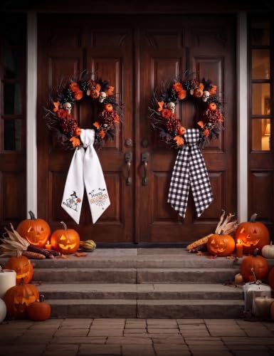 Halloween Separable Wreath Sash Set - White & Black Ribbon for Front Door Decor