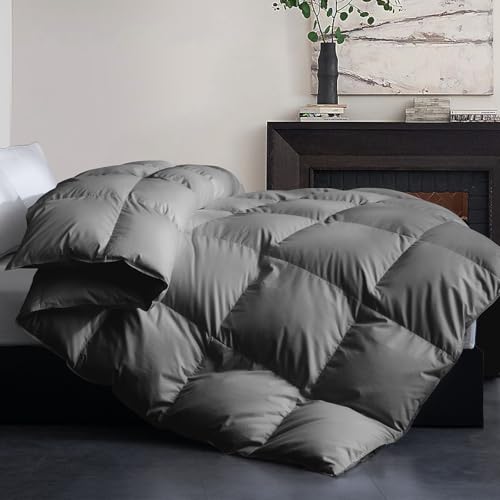Winter Grey Queen Size Feather Down Comforter - All Season Lightweight Bedding
