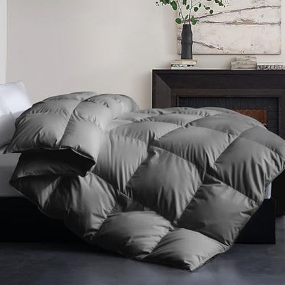 Winter Grey Queen Size Feather Down Comforter - All Season Lightweight Bedding