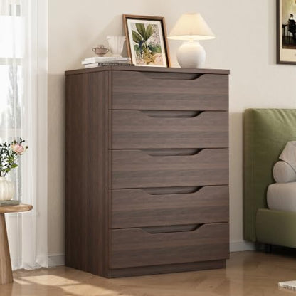 Modern Brown 5-Drawer Dresser for Bedroom Storage