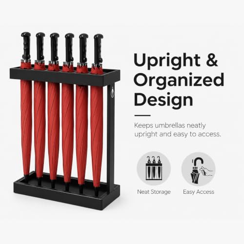 Metal Umbrella Stand Holder Rack with Drip Tray - Vertical Storage Organizer, 60x42x21.5cm