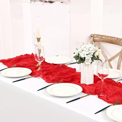 12 Pack Red Cheesecloth Table Runner 21.5x120 Inch - Elegant Wedding & Party Decor