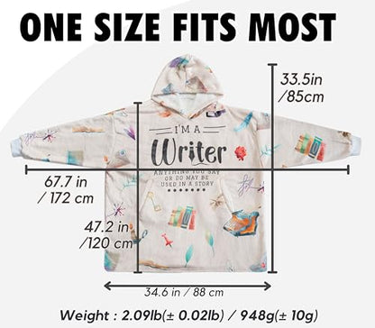 Writer Gift Blanket Hoodie - Super Soft Flannel Wearable Throw for Cozy Comfort