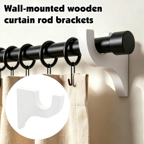 White Curtain Rod Holders Pack of 4 - 3-1/2 Inch Wooden Brackets for 2 Inch Poles