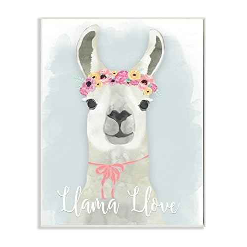 Stupell Industries Llama Love Pink Flower Tiara Wall Plaque Art, 10 x 0.5 x 15, Proudly Made in USA