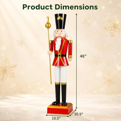 4 Ft Christmas Nutcracker Figure with Scepter & Hat - Red, Indoor Outdoor Decor