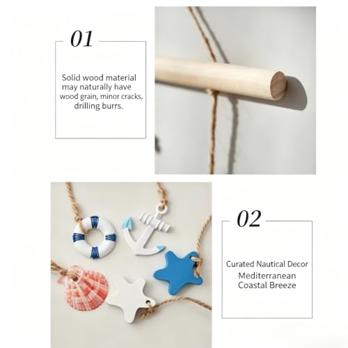 Nautical Photo Display Wall Hanging with Clips - Coastal Decor, Blue Seashell L