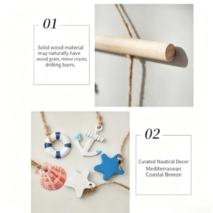 Nautical Photo Display Wall Hanging with Clips - Coastal Decor, Blue Seashell L