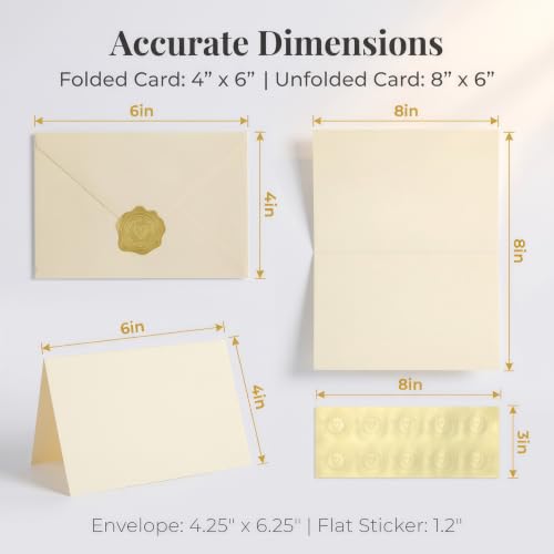 100 Pack Cream Blank Cards and Envelopes with Stickers - 4x6 Inch Stationery Set
