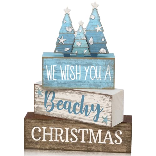 Coastal Christmas Table Decor - Blue Beachy Christmas Tree - 4 Pcs
