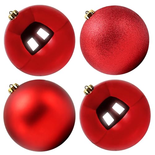 Large Outdoor Christmas Ornament Balls - Red 6-inch Shatterproof Set of 4 Variation of Red / 6" / 4PCS