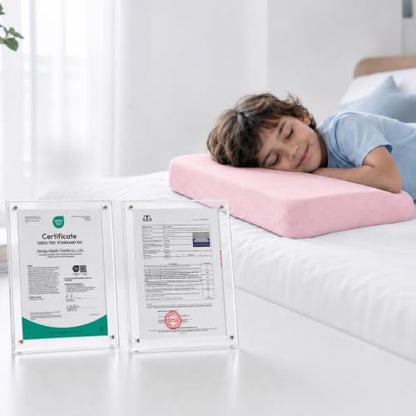 Adjustable Kids Pillow with Memory Foam & Cooling Nylon Cover - Pink 13x22