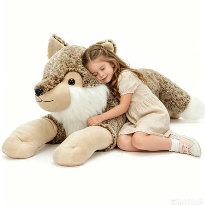 Giant Wolf Stuffed Animal Plush Body Pillow 47 Inch Gray Wolf Toy - BENINY